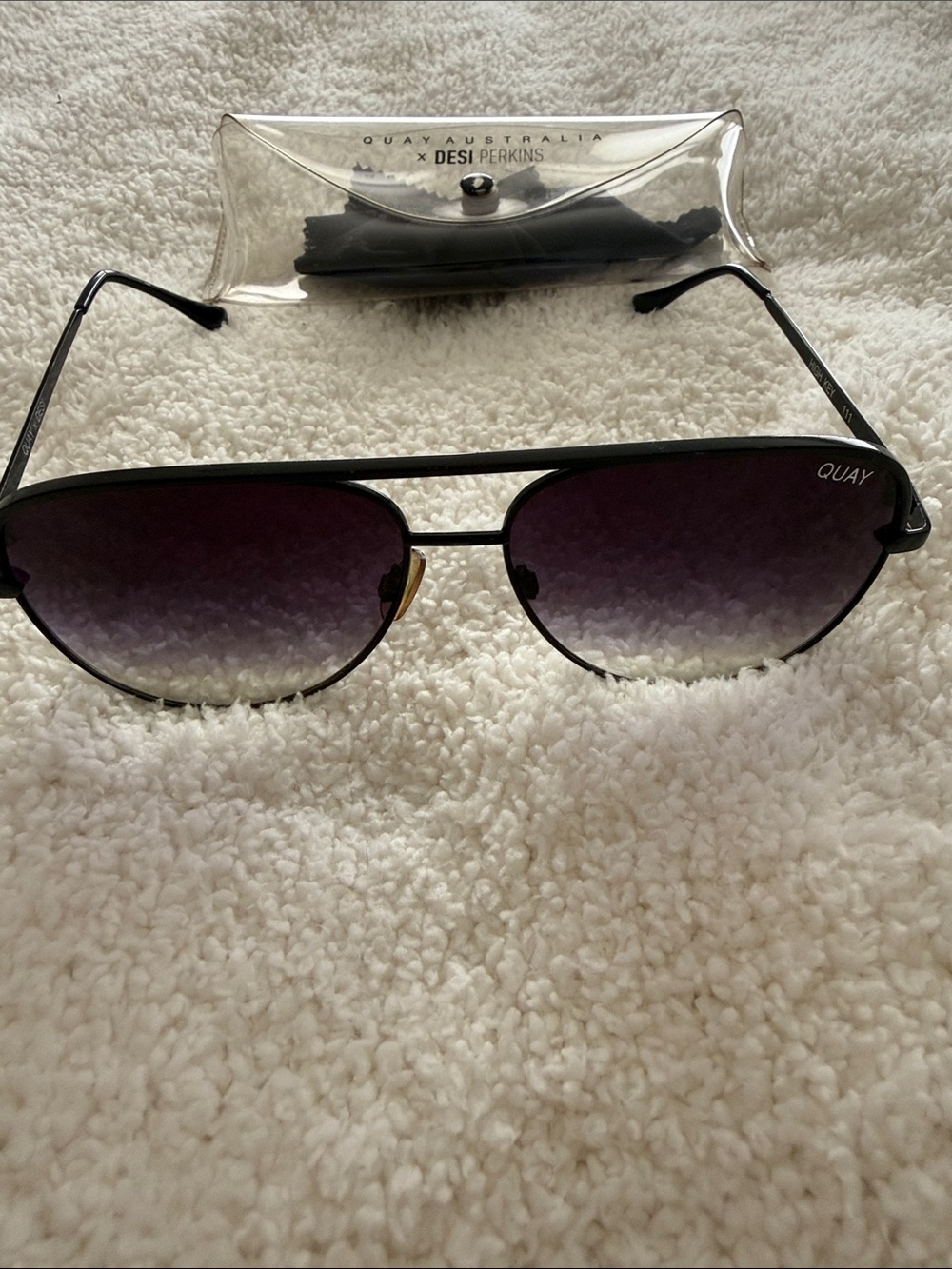 Quay Australia High Key Black Aviator Sunglasses with Gradient Purple Lenses